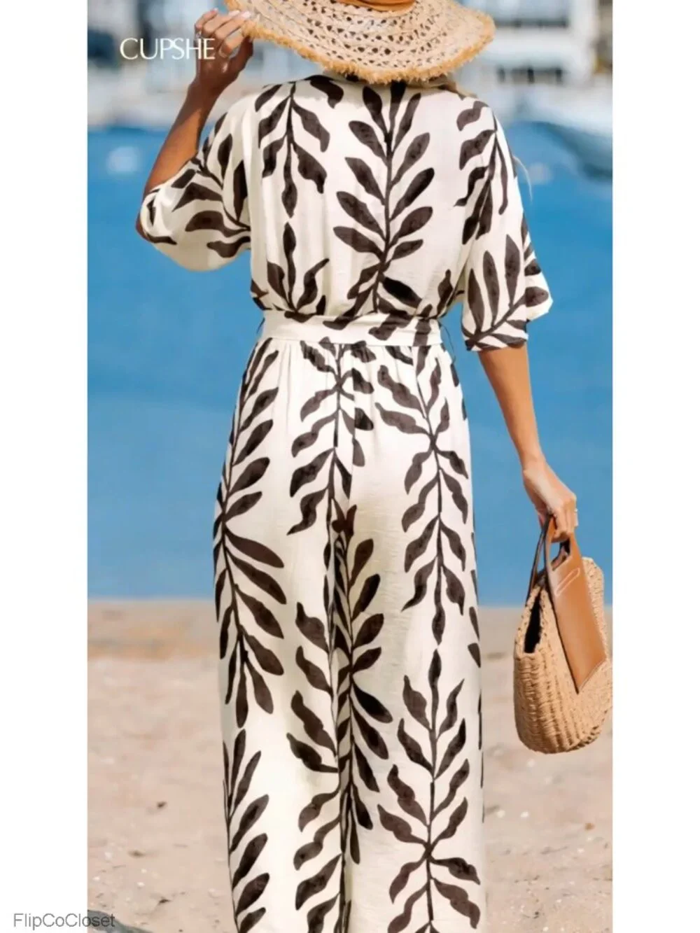 Boho Floral Wide Leg Jumpsuit with Belt, Pockets, Short Sleeve